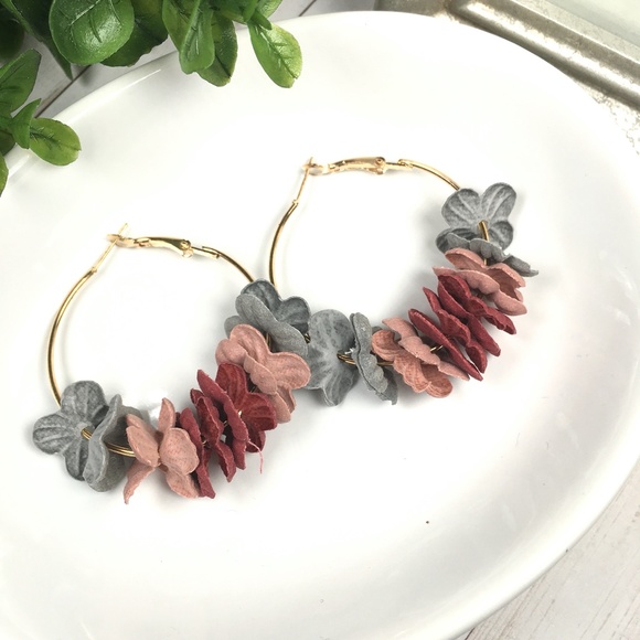 Multicolored Flower Petal Hoop Earrings - Picture 2 of 4